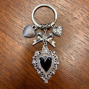 New handmade Silver Heart Keychain with Black Accent bow hearts bag charm